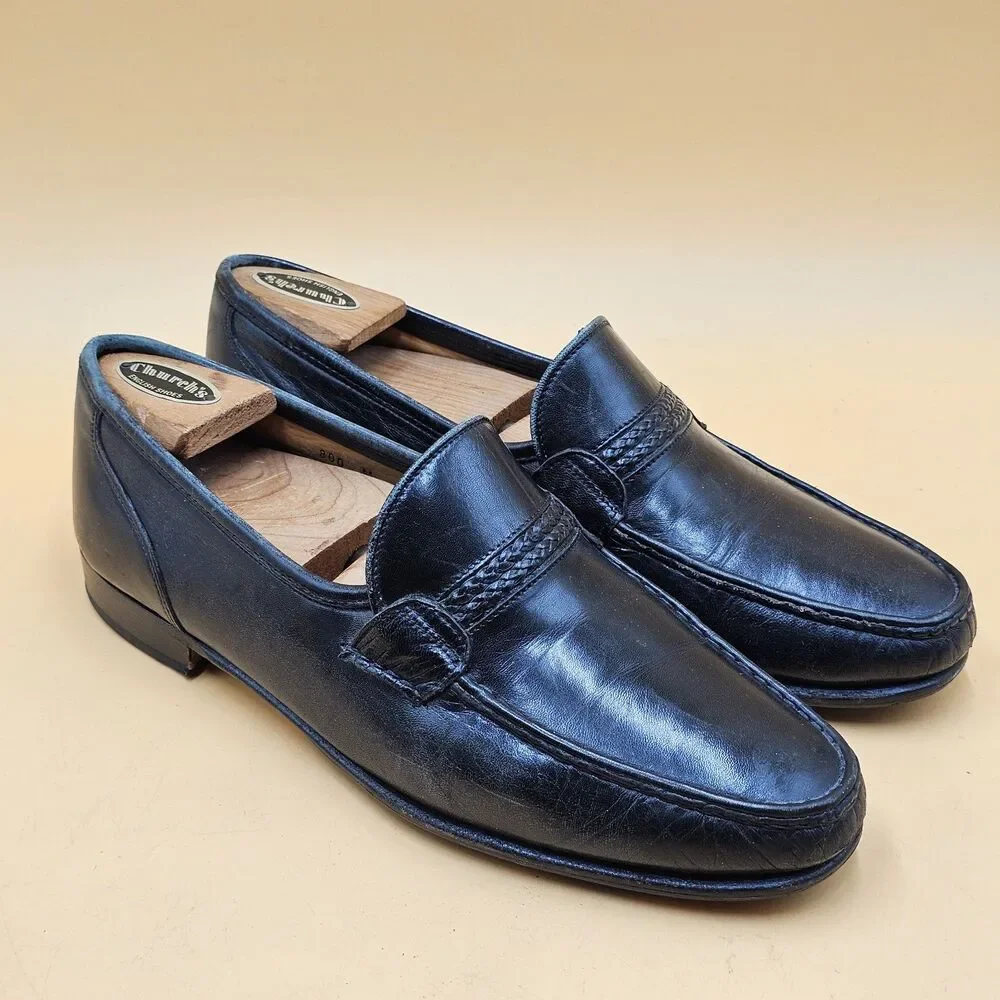 Church's Black Leather Braided Loafers Men's 9.5 M With Original Wood Shoe Trees